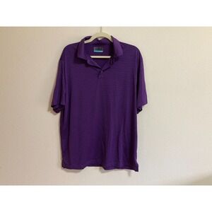 PGA Tour Purple Black Striped Polo Shirt Size L Large Men Short Sleeve